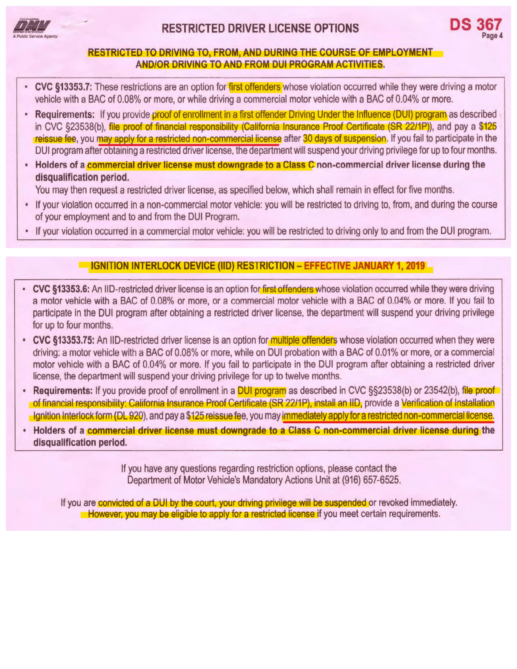 Pink Slip Page 3 — Additional information and restricted license options